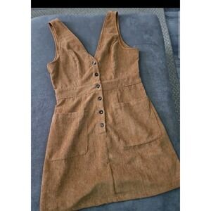 Floerns, Women's Camel Button Short Corduroy Mini Dress Womens Size Medium